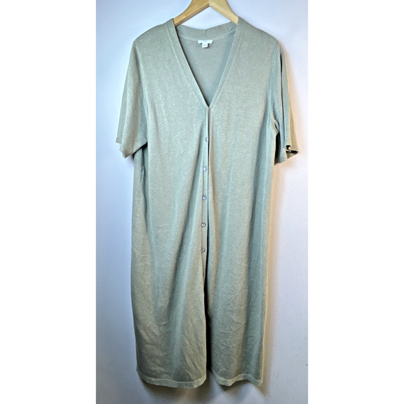 J Jill Linen Blend Button Front Sweater Dress petite XL Sage Green duster - Picture 2 of 9